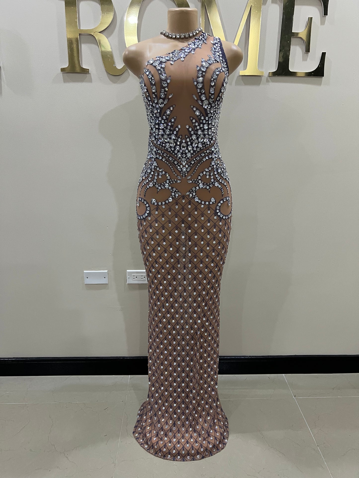 Tavia Gemstone Mesh Gown