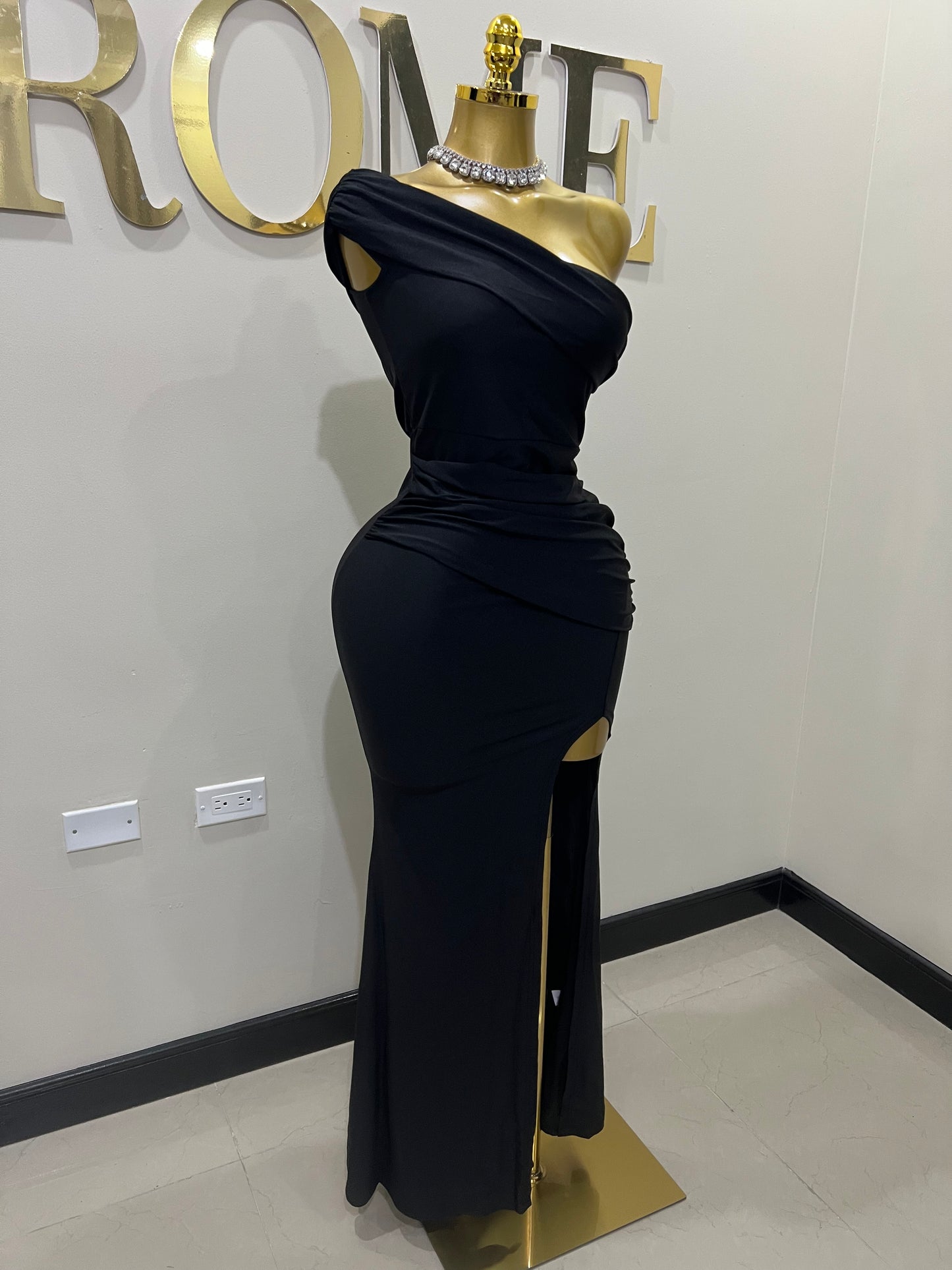 Kerry One Shoulder Dress (Black)