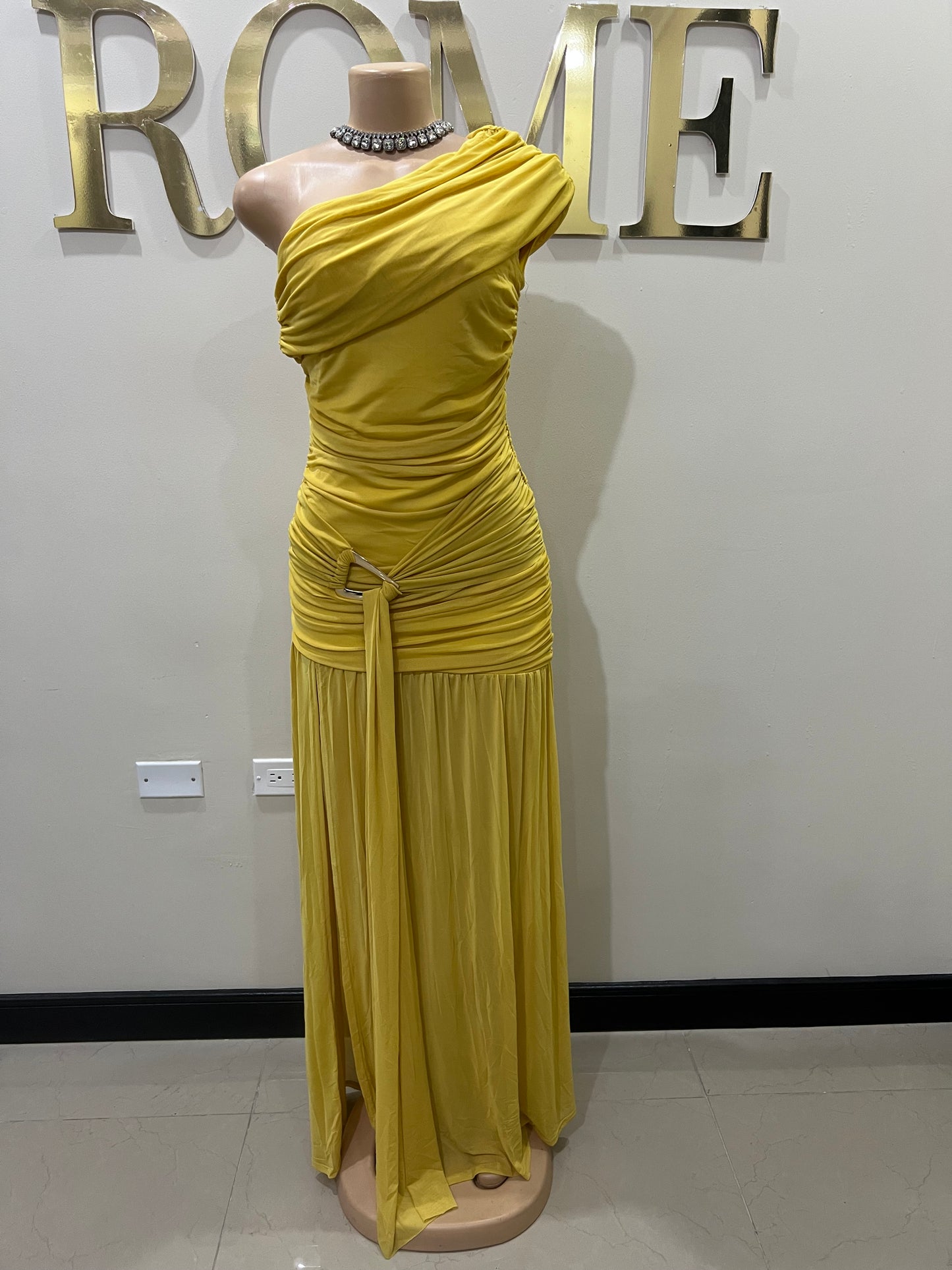 Nara Michelle Angle Mesh Split Dress (Yellow)