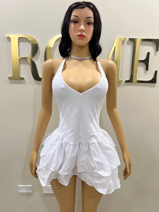 Dora Ruffle Super Mini Dress (White)