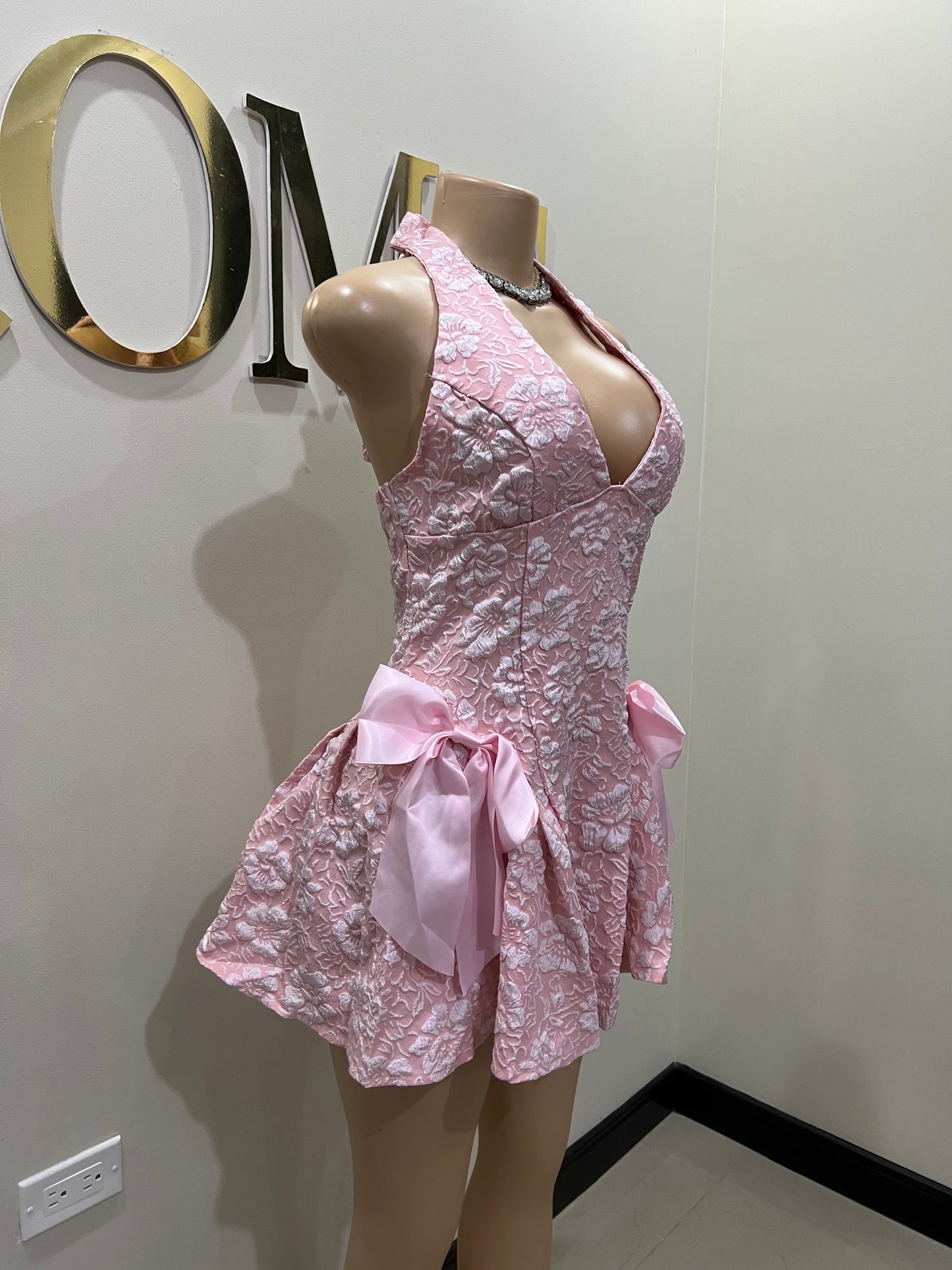 Diana Princess Bow Mini Dress (Pink)