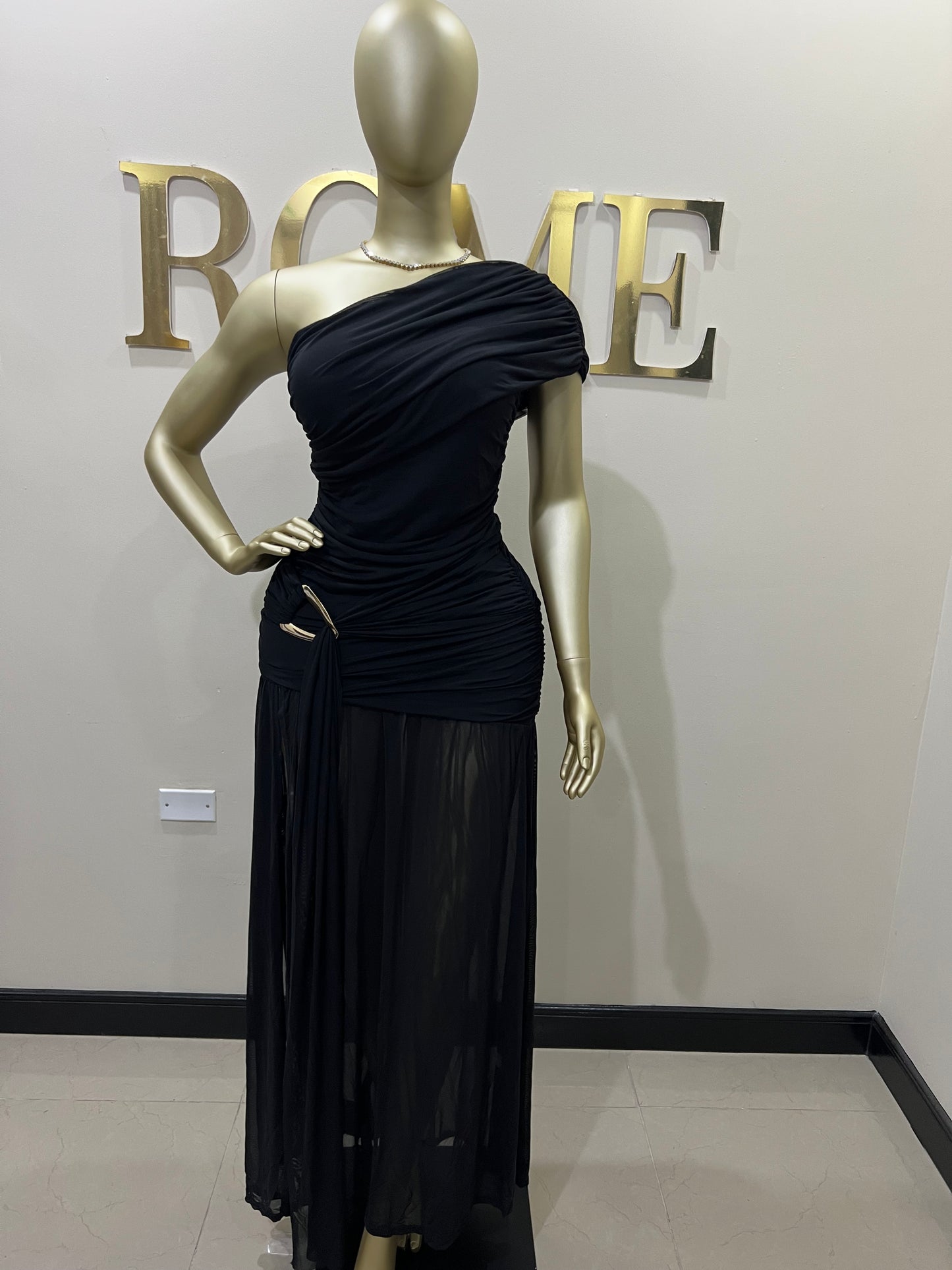 Nara Michelle Angle Mesh Split Dress (Black)