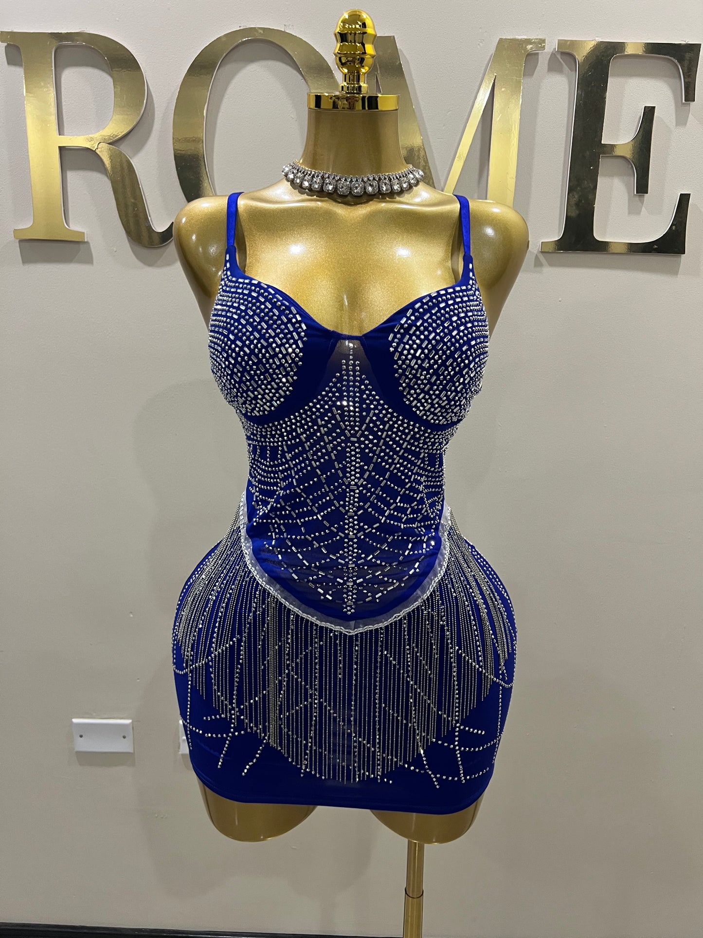 Gianna Fringe Crystal Dress (Blue)