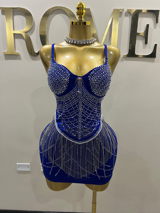 Gianna Fringe Crystal Dress (Blue)