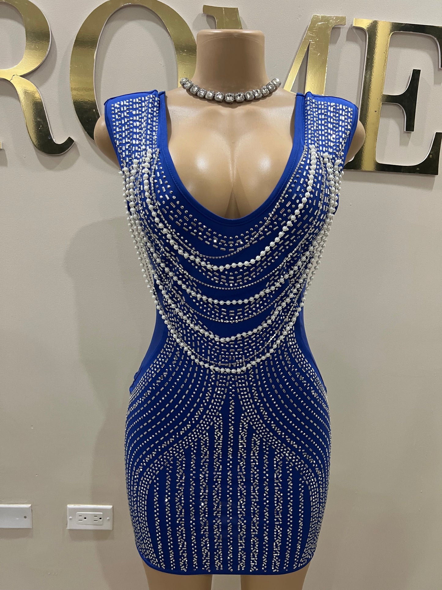 Amber Crystal Pearl Dress (Blue)