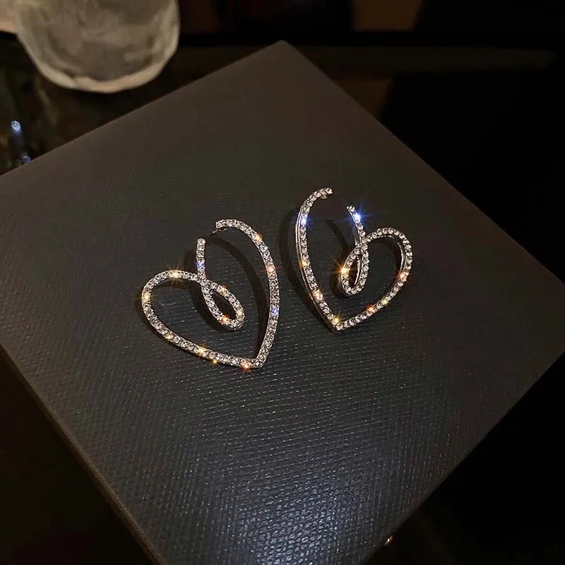 Open Heart Crystal Earrings (Silver)