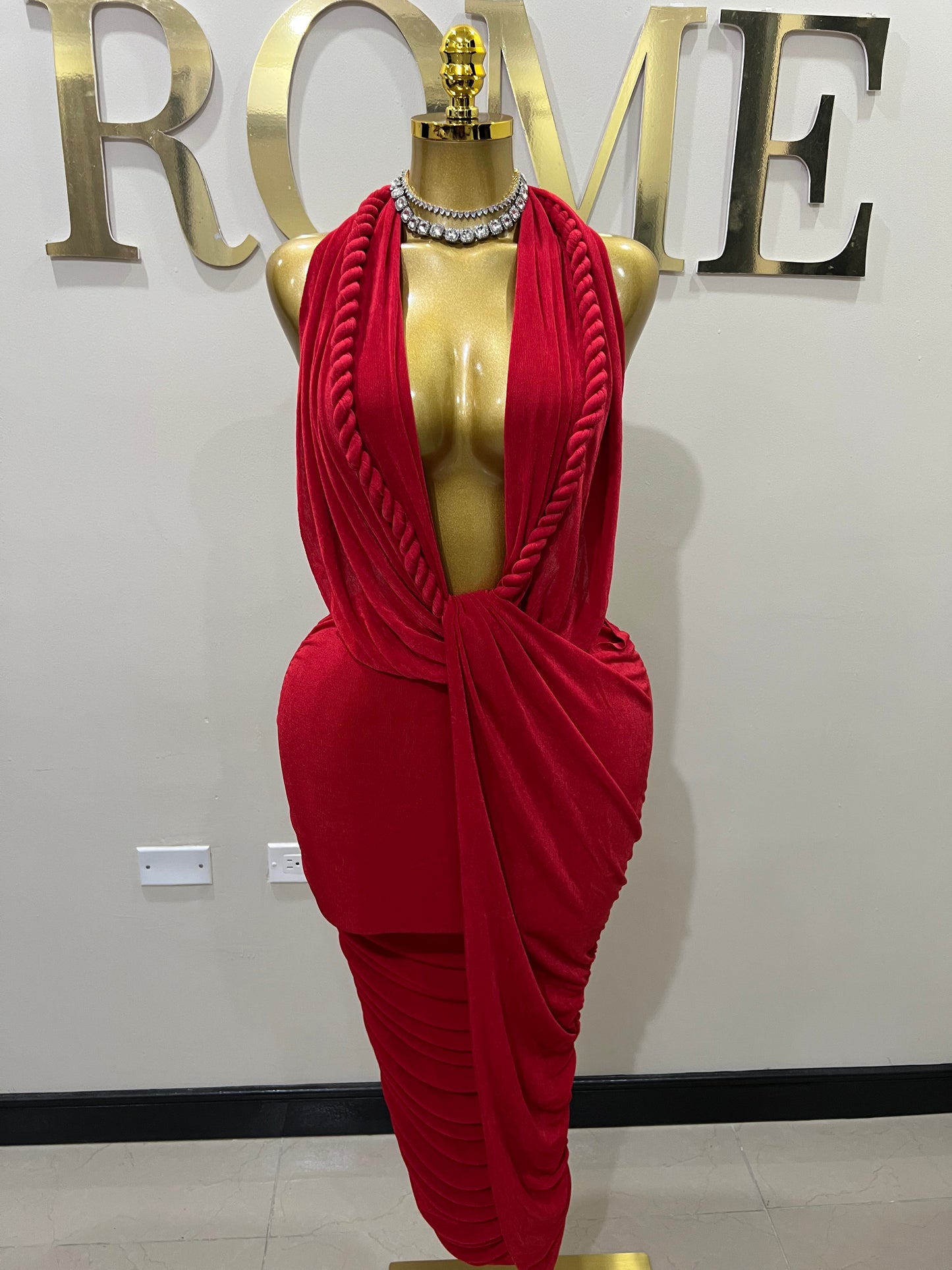 Cassie Long Rope Dress (Red)