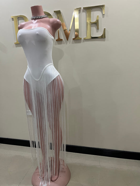 Simone Fringe Bandage Bodysuit (White)