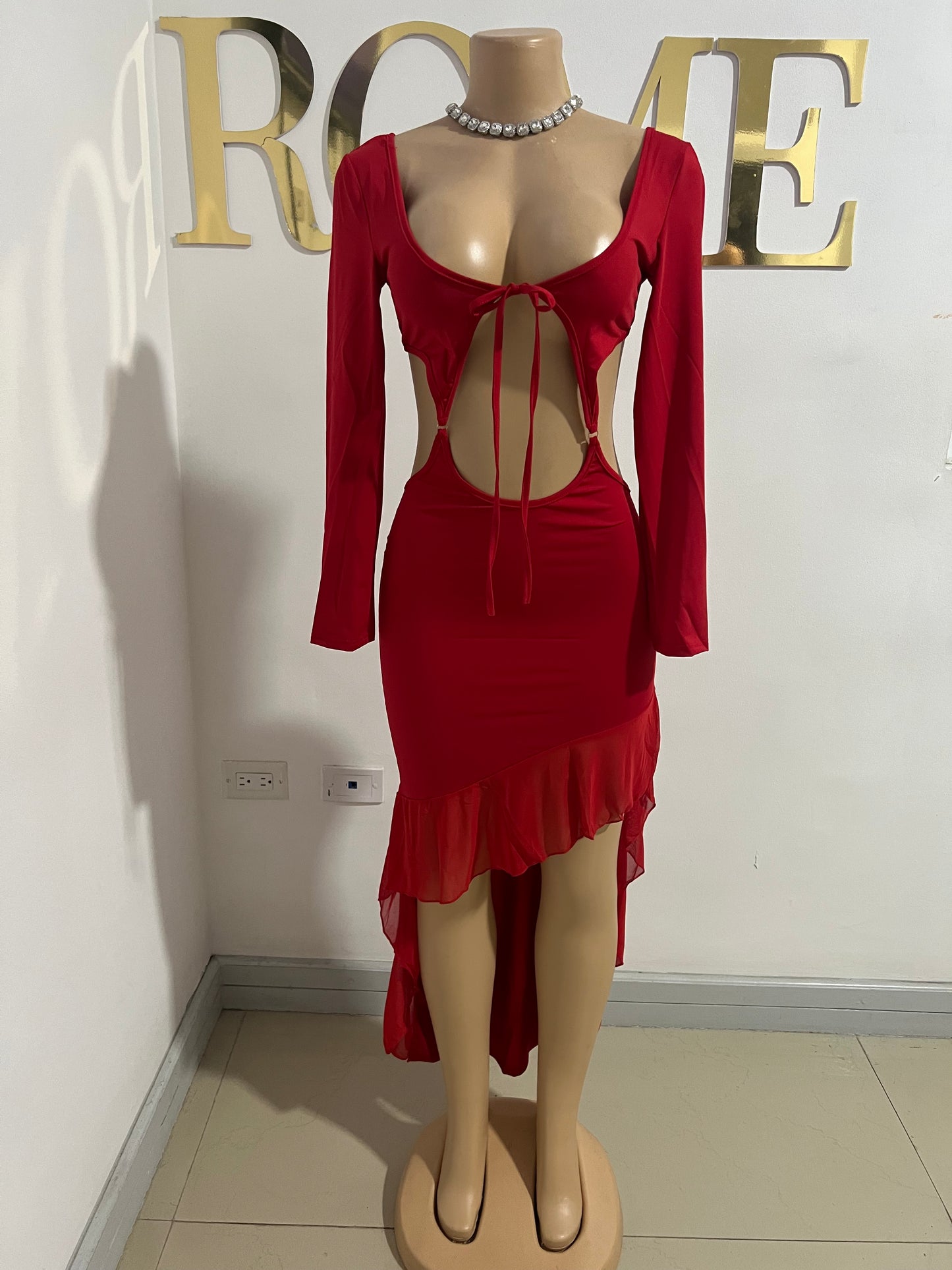 Christina Ruffle Dress (Red)