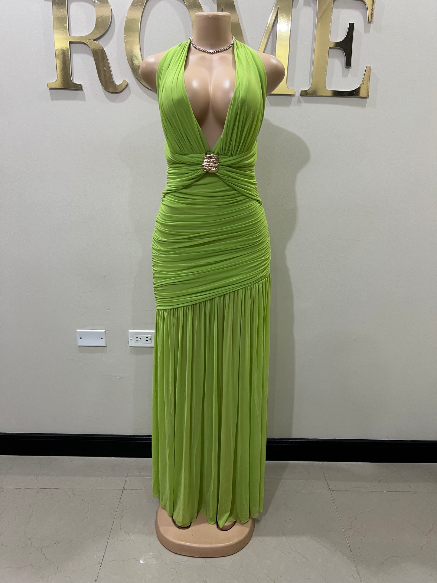 Michelle Eve Deep V Dress (Green)