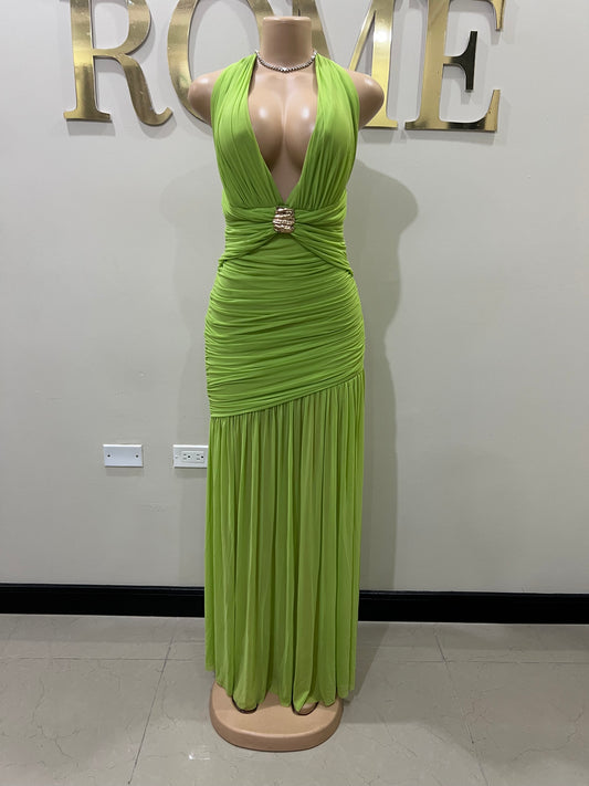 Michelle Eve Deep V Dress (Green)