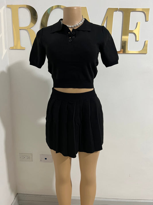 Hampton Pleated Skirt Set (Black)