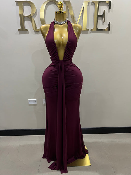 Chinelle Nara Halter Dress (Burgundy)