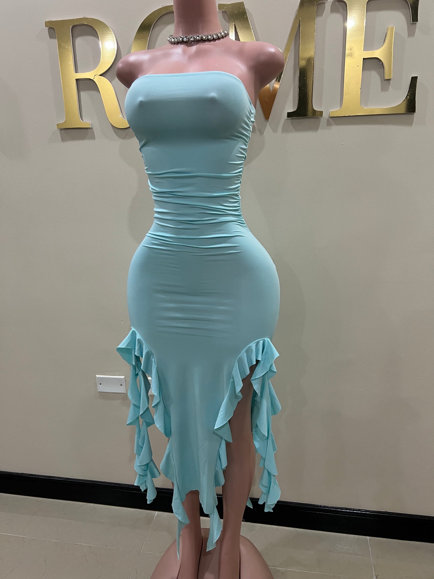 Nia Ruffle Dress (Light Blue)