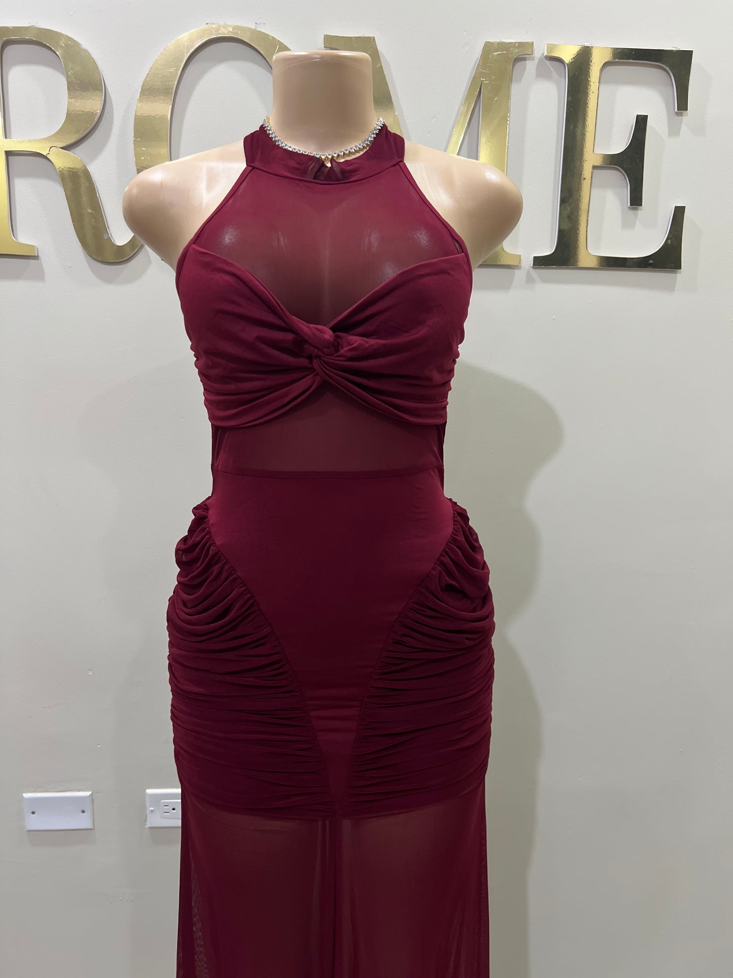Sweetheart Side Nara Halter Dress (Burgundy)