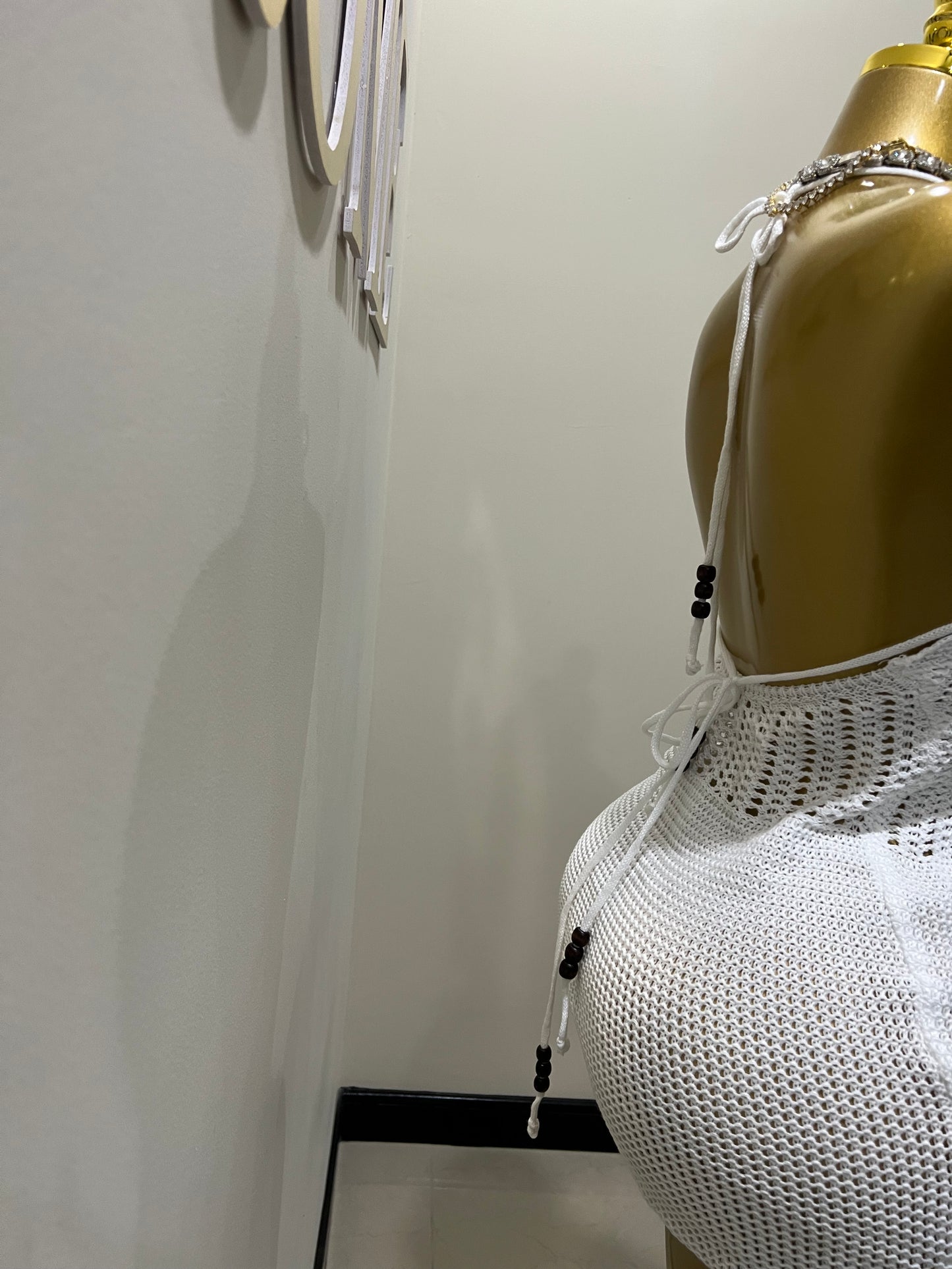 Nia Beaded Crochet Dress (White)