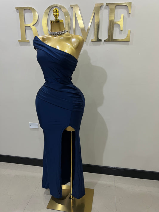 Kerry One Shoulder Dress (Dark Blue)