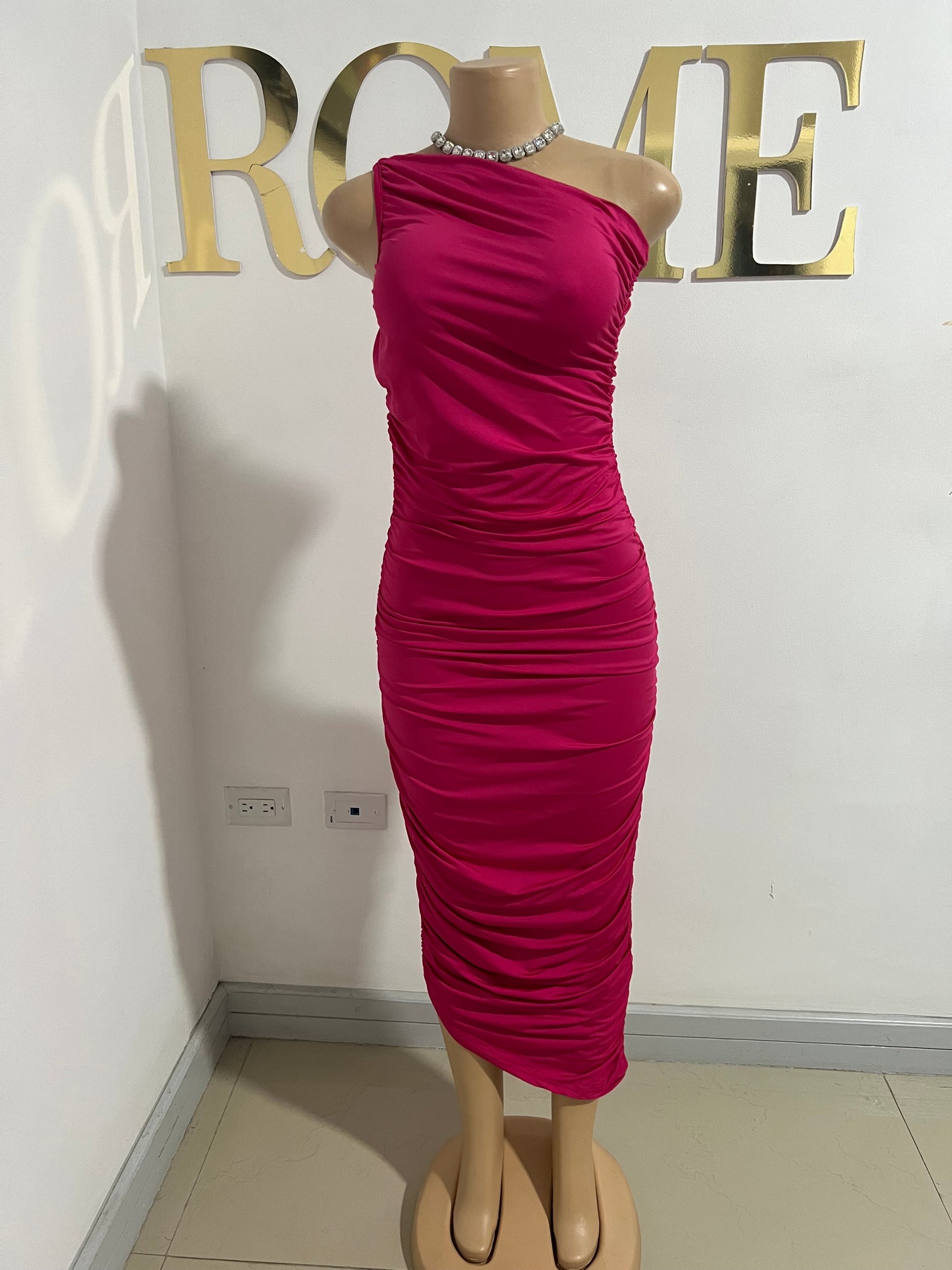 Porsha One Shoulder Dress (Pink)