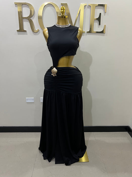 Attached Nara Seashell Split Dress (Black)