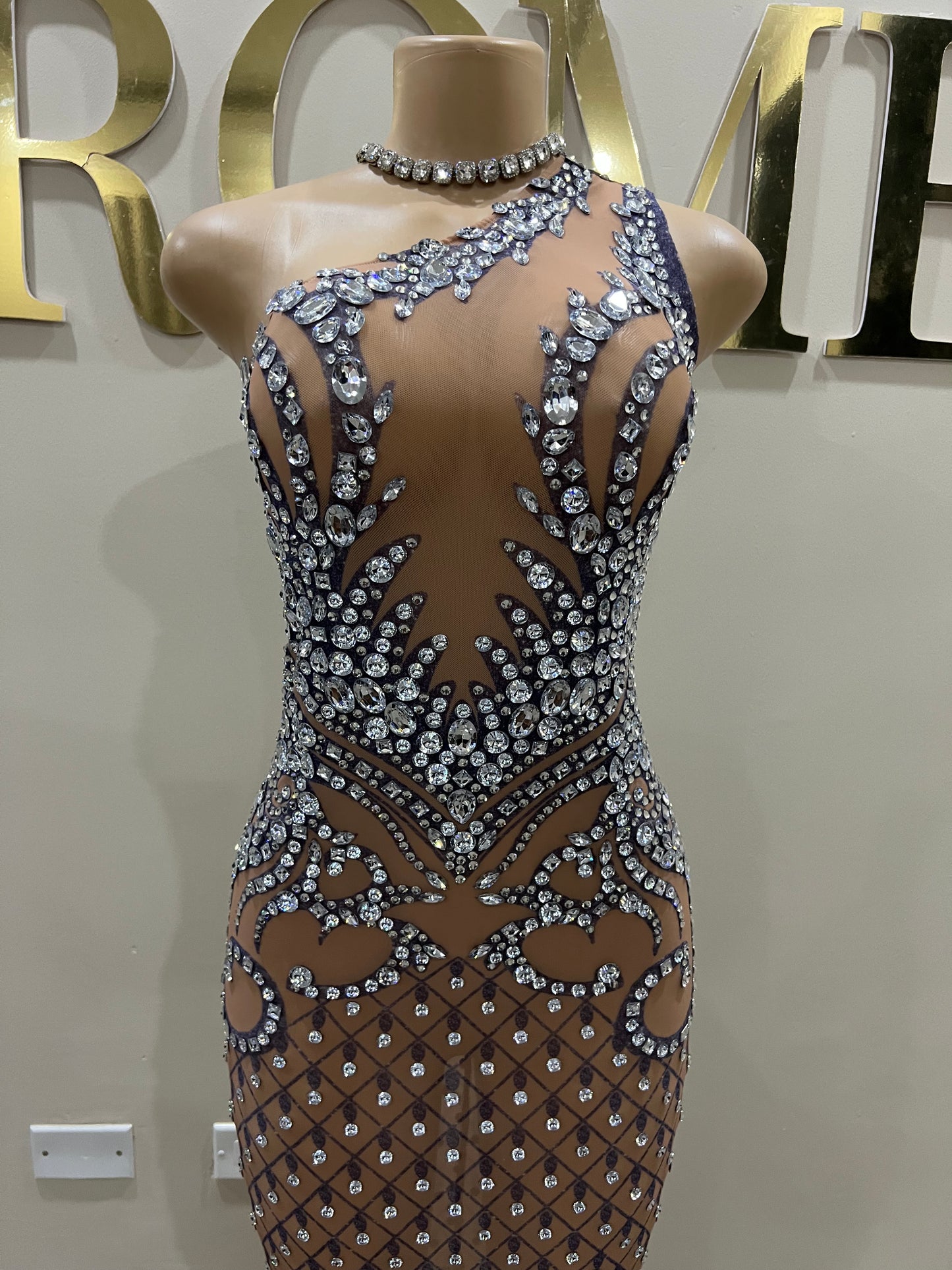 Tavia Gemstone Mesh Gown