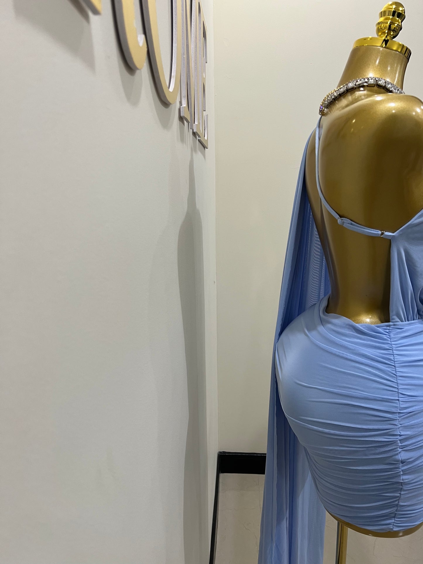 Michelle Backless Allegra Mesh Dress (Blue)