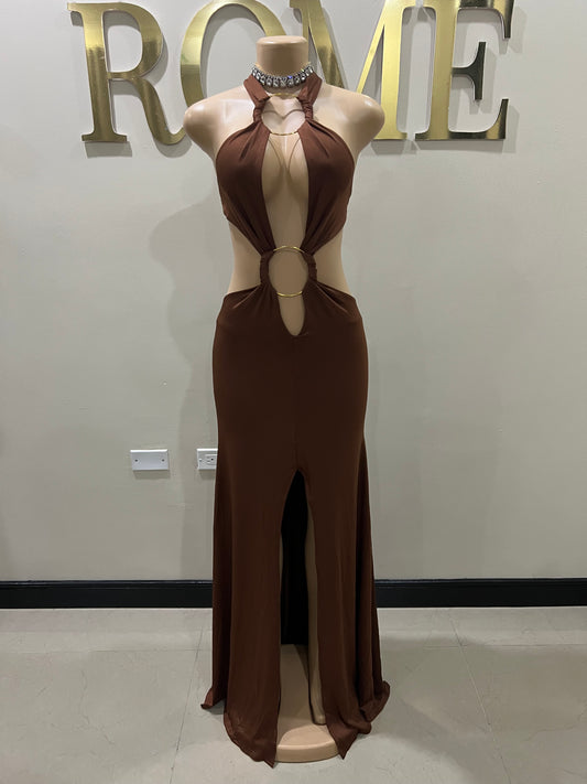 Indie Vibe Rings Dress (Brown)