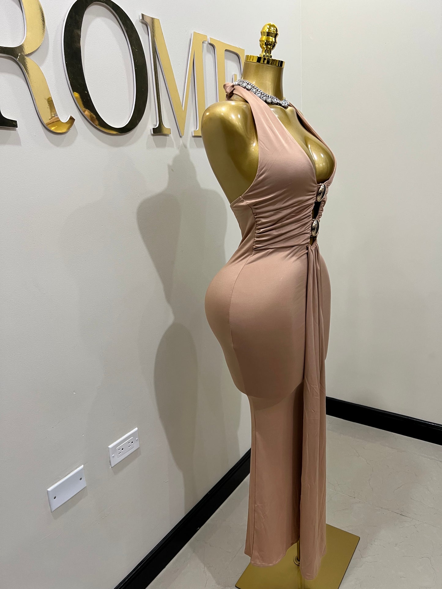 Chinelle Nara Vibe Halter Button Dress (Brown)