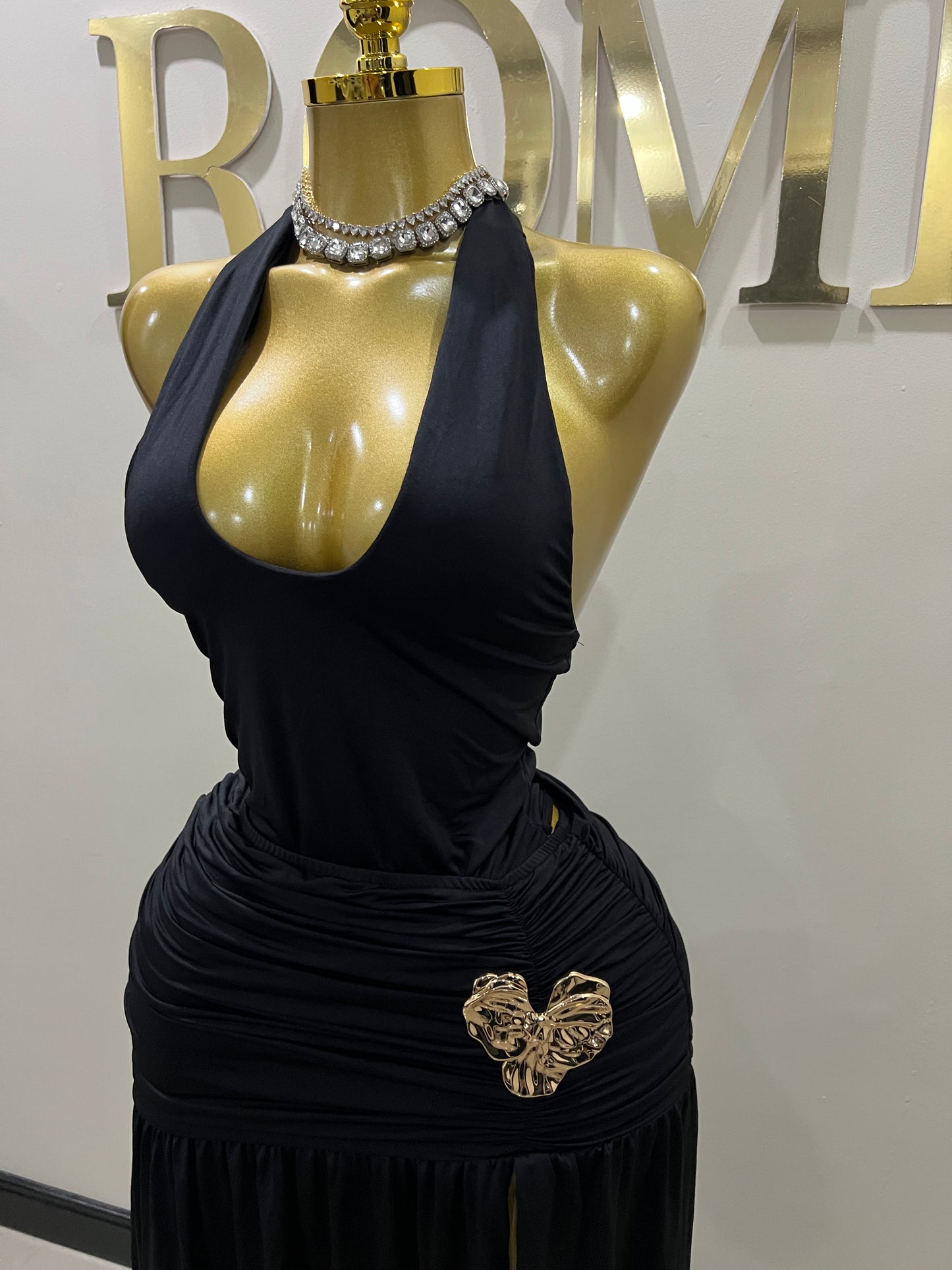 Nara Petal 2 Pcs Bodysuit & Skirt Set (Black)