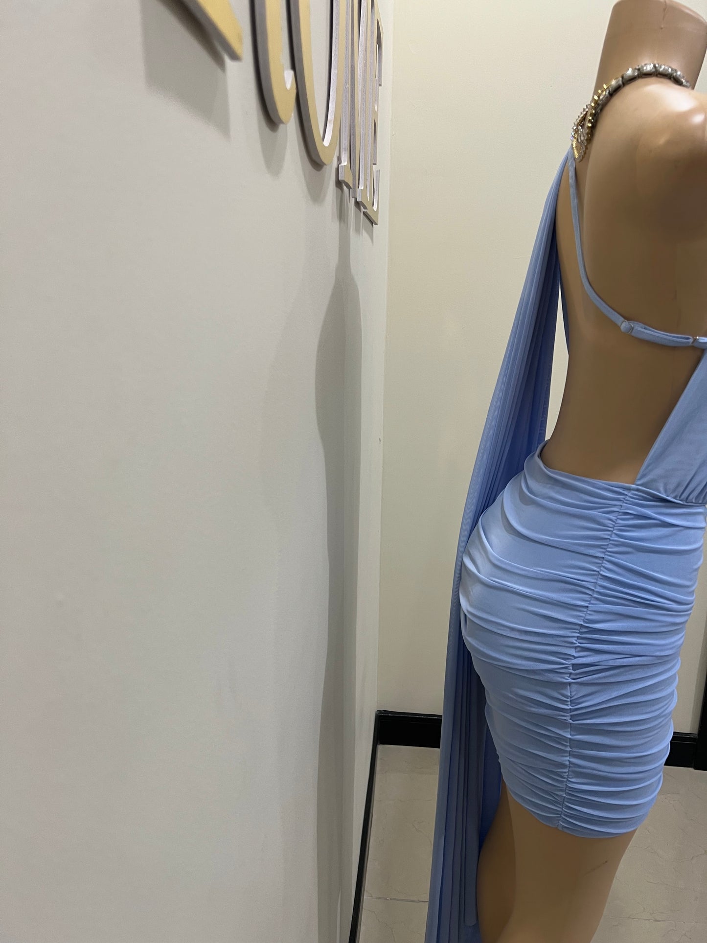 Michelle Backless Allegra Mesh Dress (Blue)
