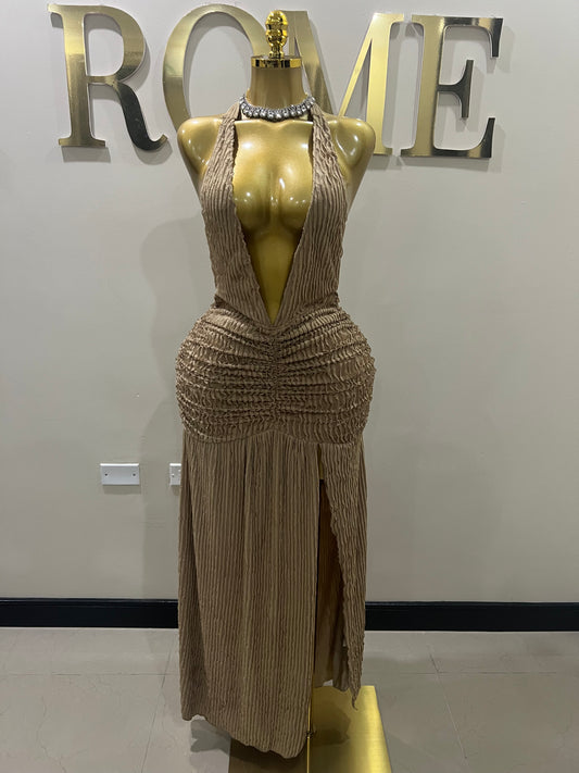 Lily Nara Halter Dress (Brown)