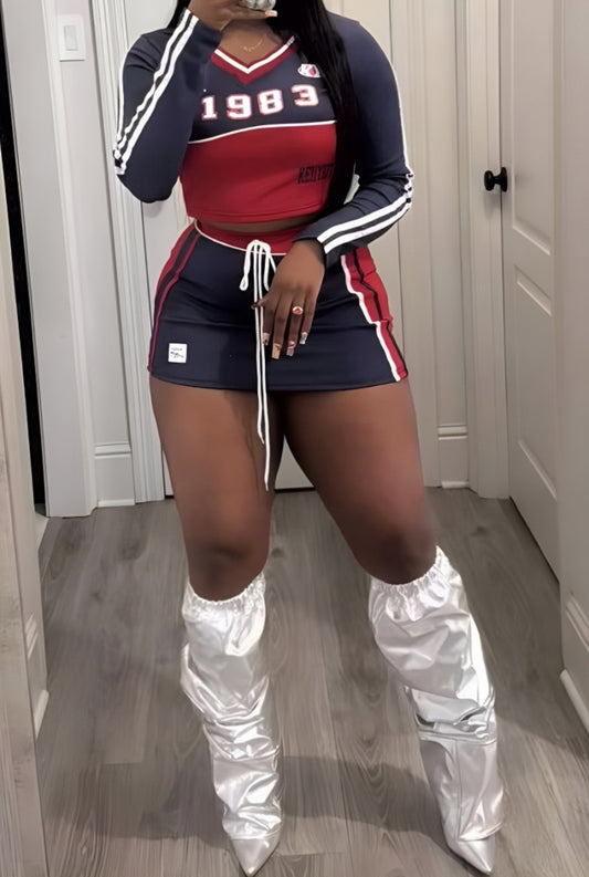 Kitty Stripe Tracksuit Skirt Set