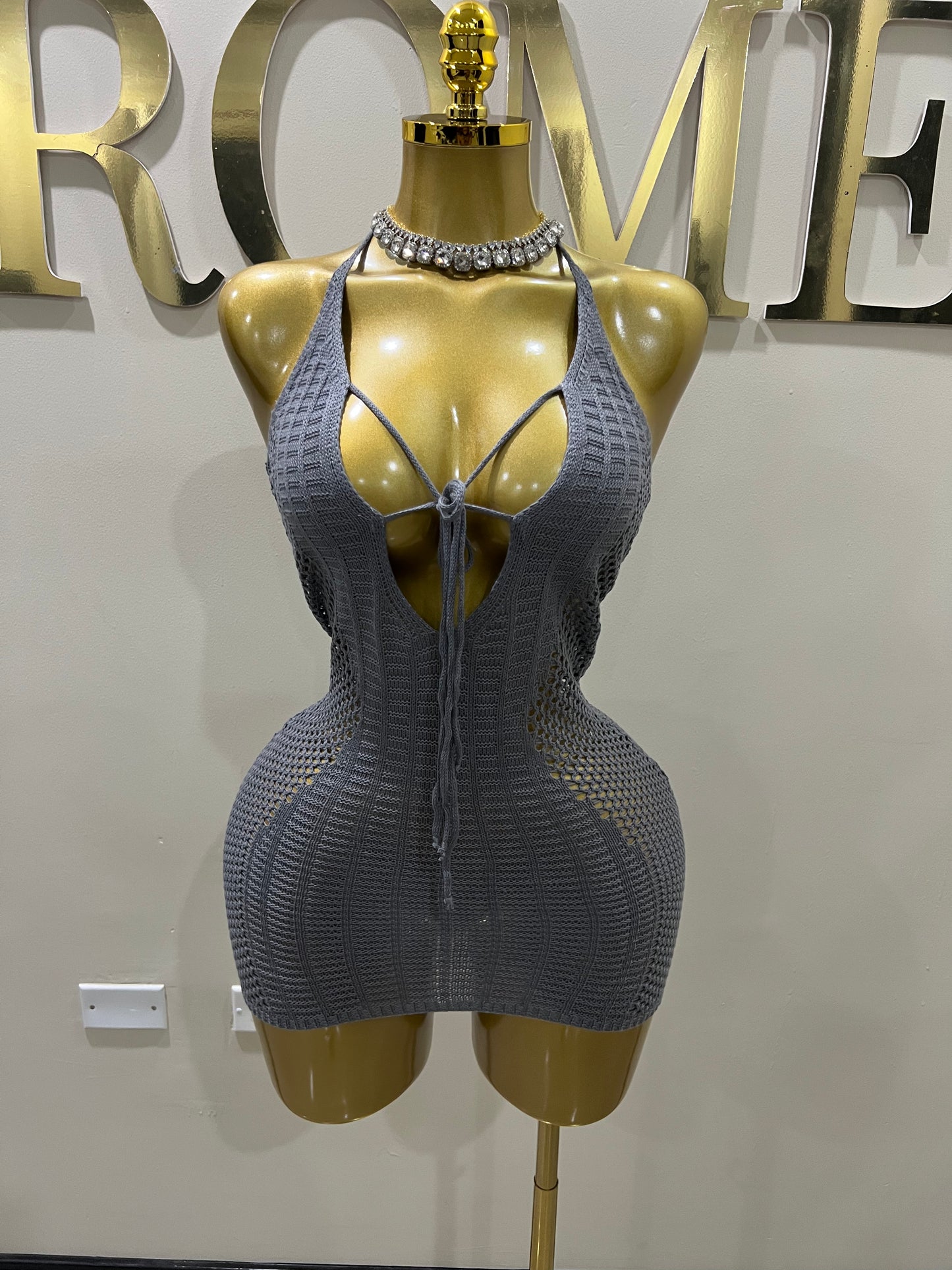 Alara Crochet 2pcs Mini Dress (Grey)