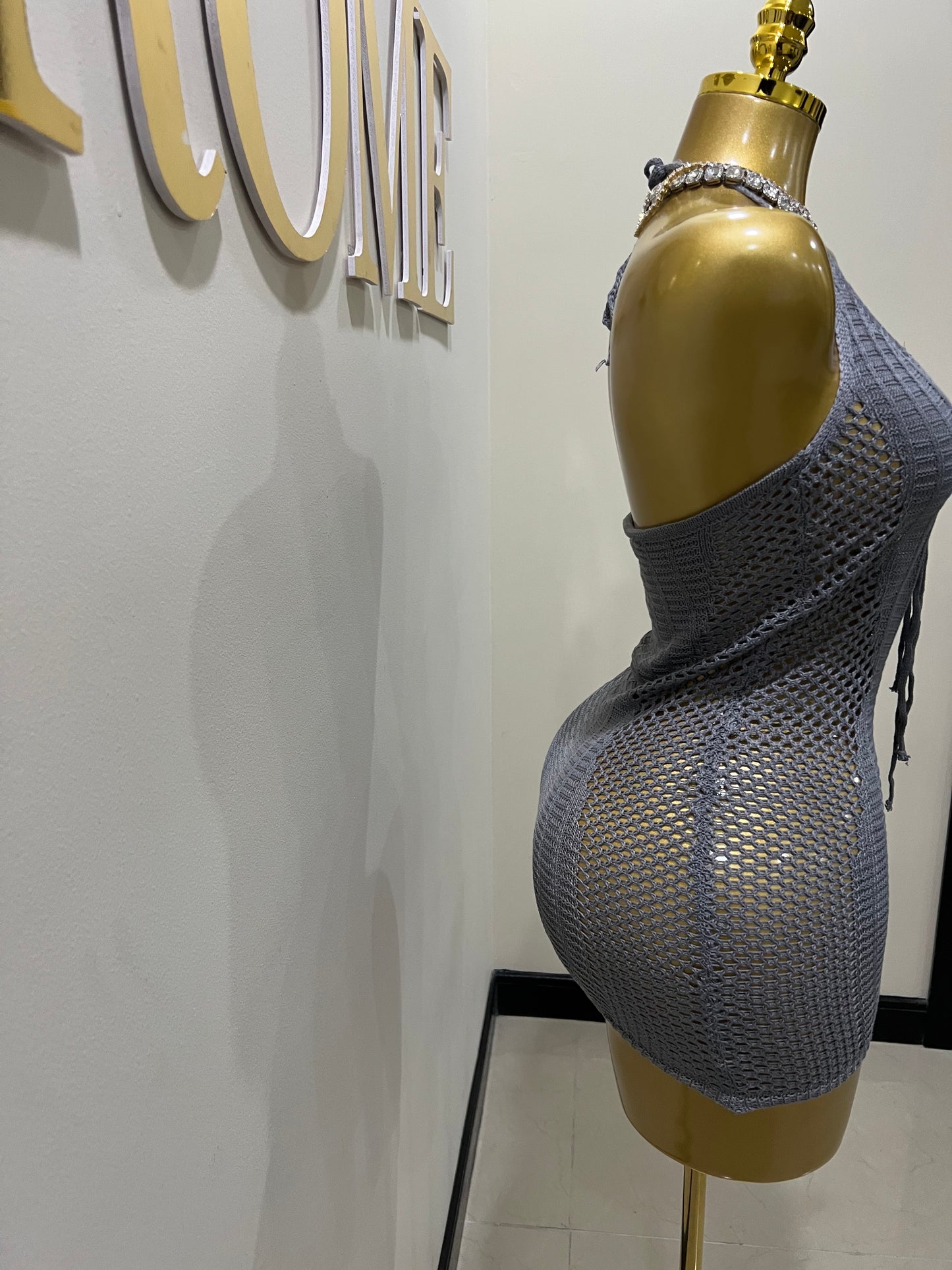 Alara Crochet 2pcs Mini Dress (Grey)