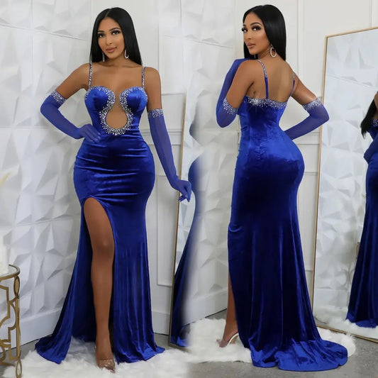 Beth Crystal Dress with Gloves (Blue)