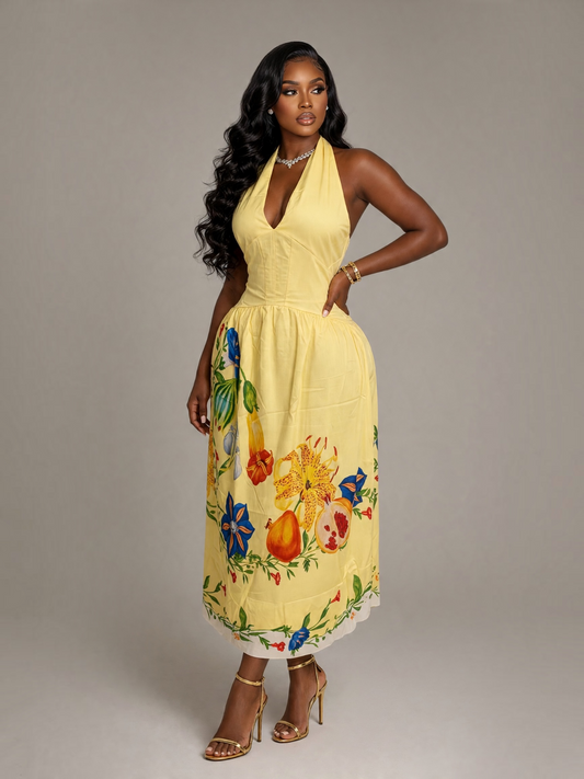 Kim Garden Halter Diana Dress (Yellow)