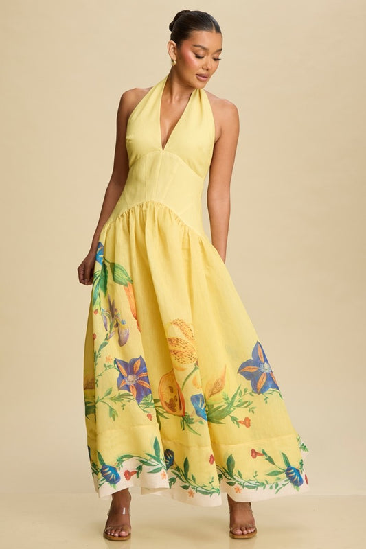 Kim Garden Halter Diana Dress (Yellow)