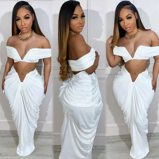 Zuri Rouched Skirt Set (White)