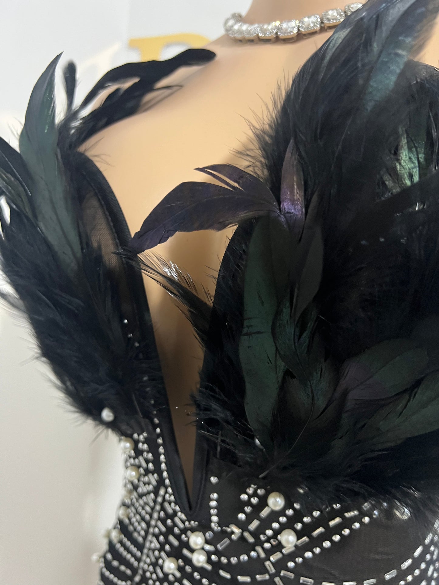 Elle Feather Crystal Dress (Black)