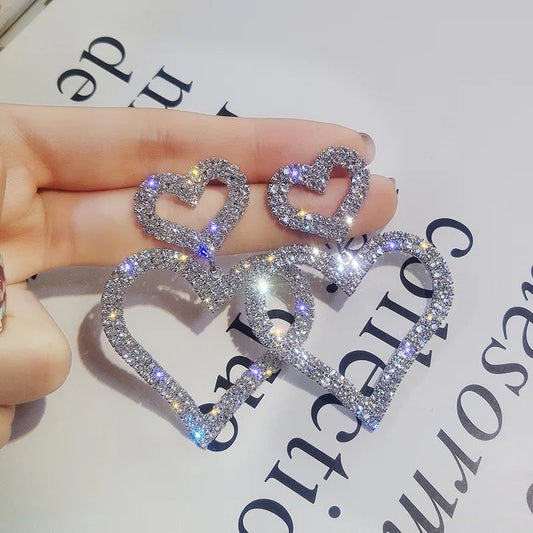 Two Hearts Crystal Earrings (Silver)