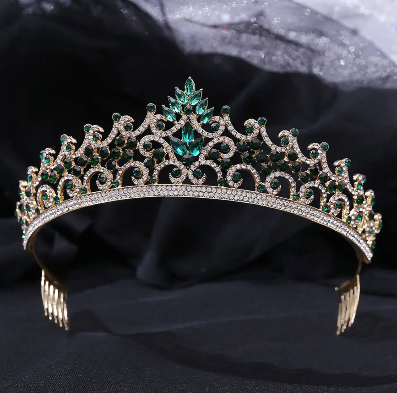 Remi Crystal Tiara Crown (Green)