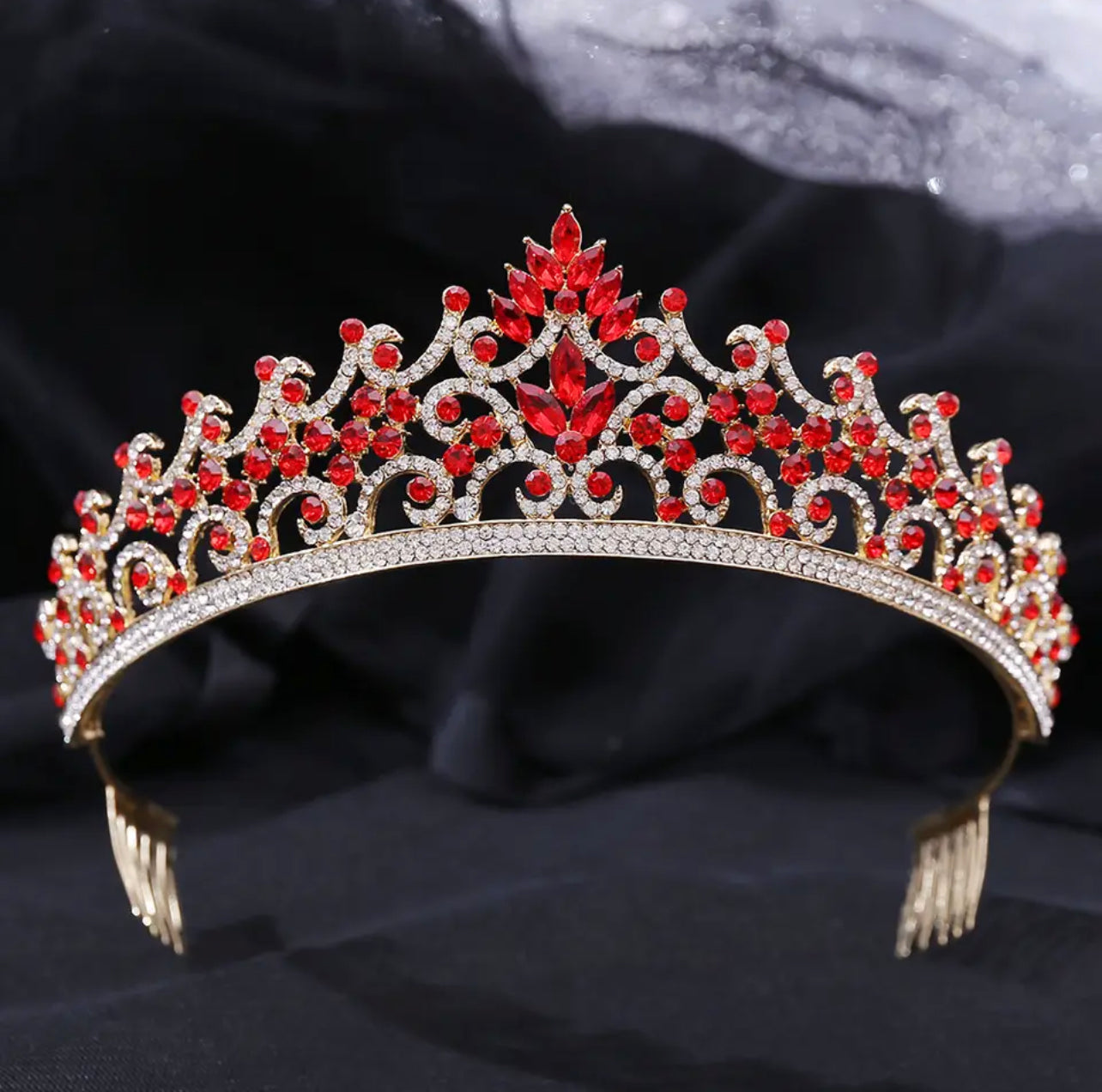 Remi Crystal Tiara Crown (Red)