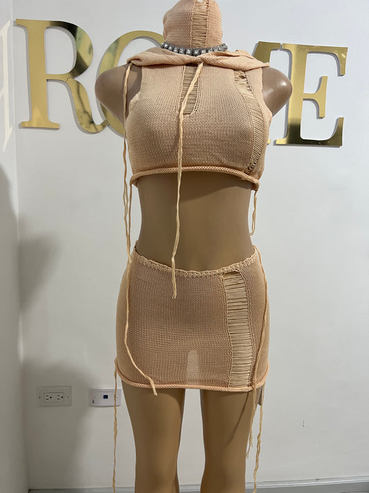 Zuri Hoodie Skirt Set (Apricot)