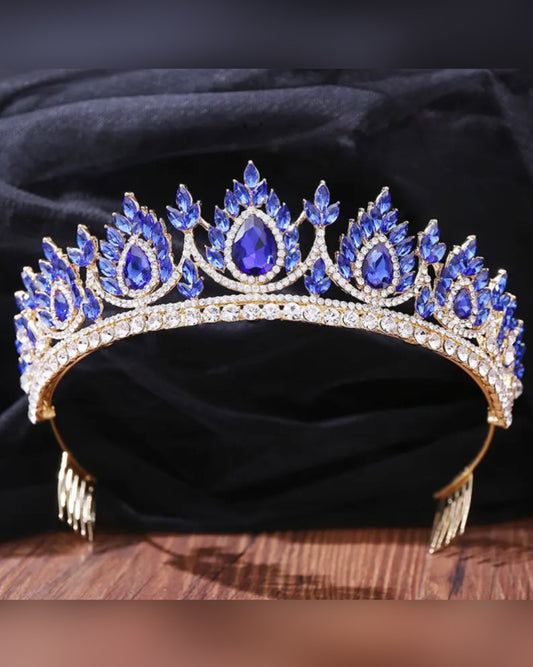 Amri Crystal Tiara Crown (Blue)