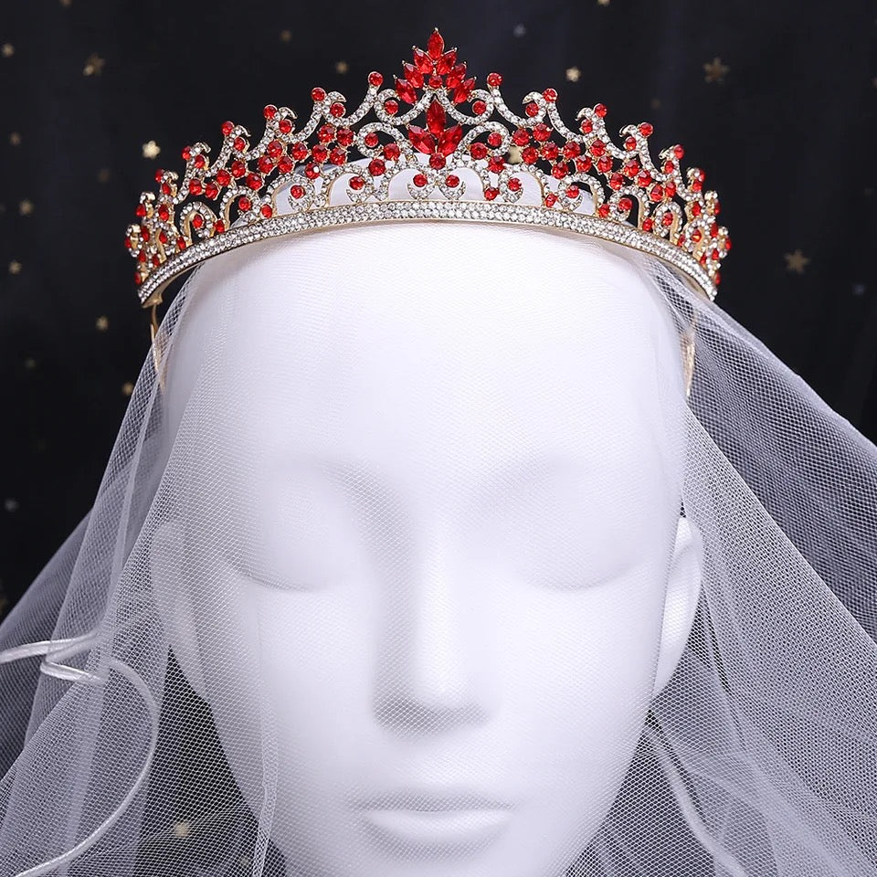 Remi Crystal Tiara Crown (Red)