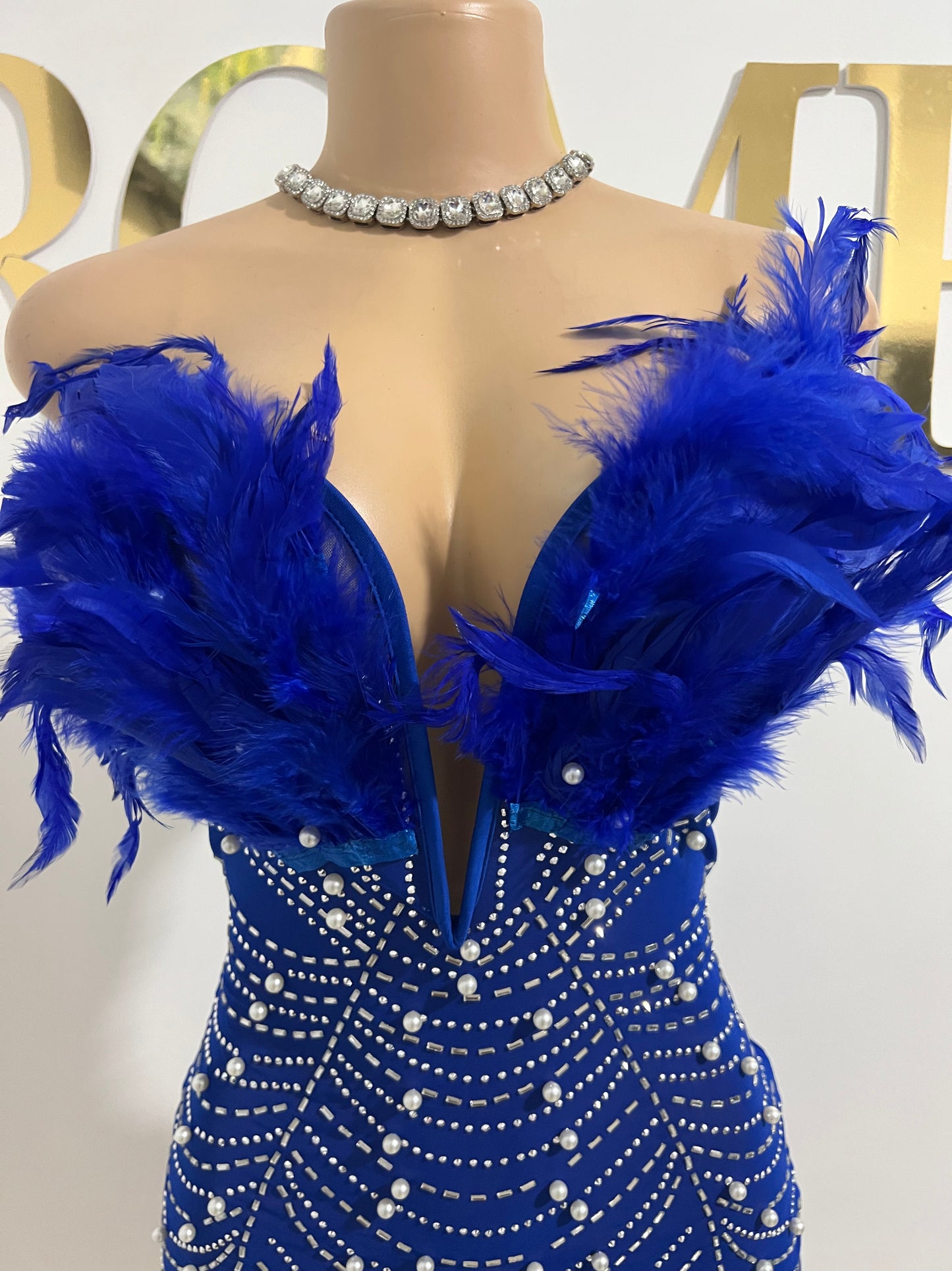 Elle Feather Crystal Dress (Blue)