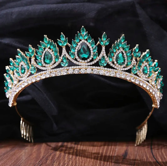 Amri Crystal Tiara Crown (Green)