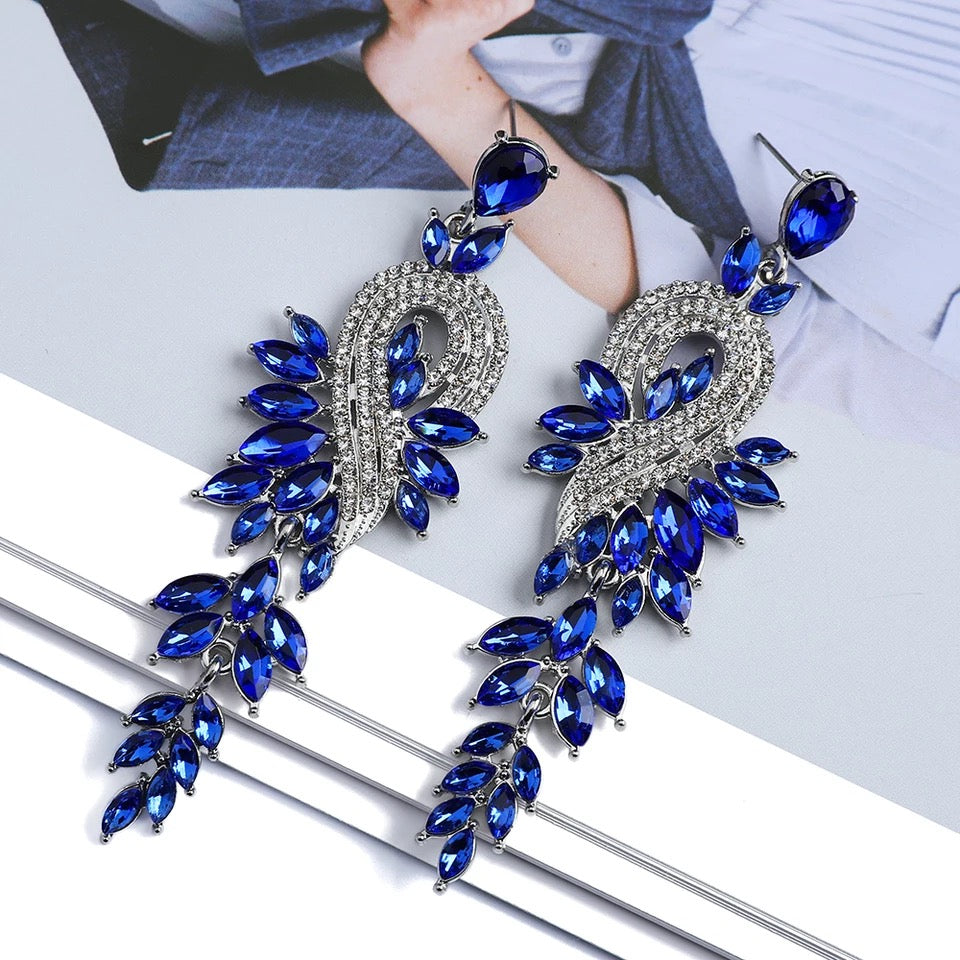 Hollywood Crystal Earrings (Blue- Silver)