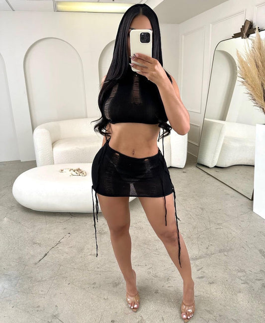 Zuri Hoodie Skirt Set (Black)