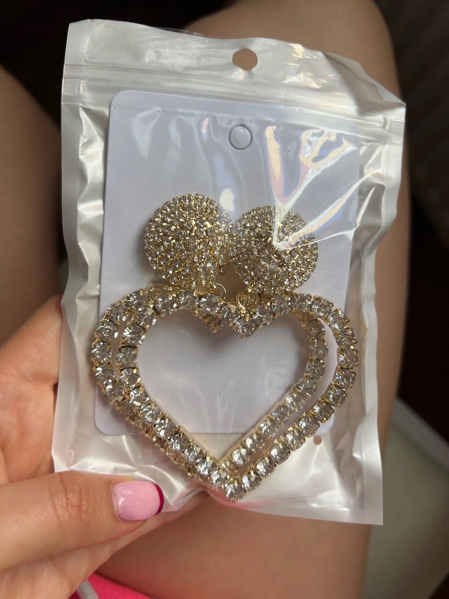 Glamorous Heart Crystal Earrings (Gold)