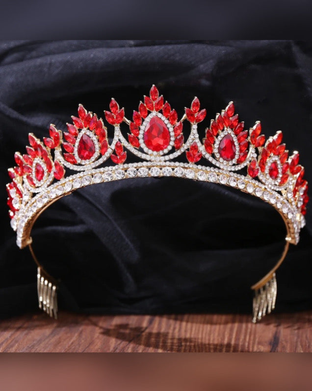 Amri Crystal Tiara Crown (Red)